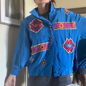 Vintage Adam Douglass Adrianna Papell Blue Silk Embroidered Patchwork Jacket